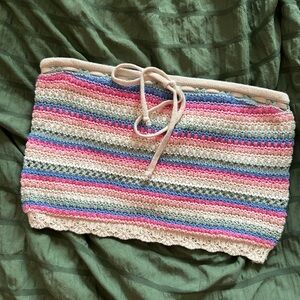 Hollister Striped Crochet Crop Top - Pink, Blue, Cream
